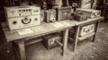 Vintage Garage Sale Display Featuring Nostalgic White Appliances and Suitcases Royalty Free Stock Photo