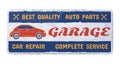 Vintage garage sign, old retro car mechanic poster. Grunge vintage garage service sign illustration set. Rusty metal plate Royalty Free Stock Photo