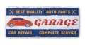 Vintage garage sign, old retro car mechanic poster. Grunge vintage garage service sign illustration set. Rusty metal Royalty Free Stock Photo