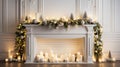 a vintage garland elegantly laid out on a white wooden table, surrounded by antique Christmas decorations, with ample