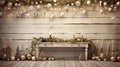 a vintage garland elegantly laid out on a white wooden table, surrounded by antique Christmas decorations, with ample