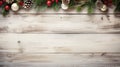 a vintage garland elegantly laid out on a white wooden table, surrounded by antique Christmas decorations, with ample