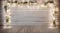 a vintage garland elegantly laid out on a white wooden table, surrounded by antique Christmas decorations, with ample