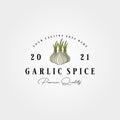 Vintage garlic label logo vector illustration design, garlic spice template design