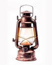 Vintage Gas Lantern Antique Rusty Lamp with Burning Light, Isolated on White Background. created with Generative AI Royalty Free Stock Photo