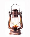 Vintage Gas Lantern Antique Rusty Lamp with Burning Light, Isolated on White Background. created with Generative AI Royalty Free Stock Photo