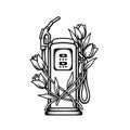 Vintage Gas Pump with Tulips Illustration Royalty Free Stock Photo