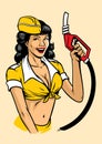 Vintage gas pump girl Royalty Free Stock Photo