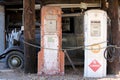 Vintage Gas Pumps and Vehicle