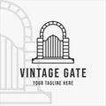 vintage gate line art logo vector illustration template icon graphic design Royalty Free Stock Photo