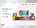 Vintage Geek Gaming Stuff Banner in Line Art Royalty Free Stock Photo