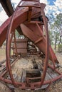 Vintage Gem Prospecting Mine Equipment On Rotting Vintage Truck, Fish Eye Lens