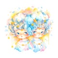 Vintage gemini zodiac sign watercolor, great design anime style