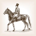 Vintage gentleman on horse sketch style vector