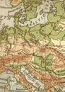 A vintage geographical map showing central Europe in sepia. Royalty Free Stock Photo