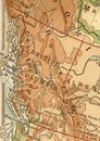 A vintage geographical map showing a region of Canada in sepia.