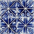 Vintage geometric and floral azulejo tile mosaic pattern on retro portuguese or spanish wall.