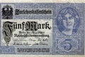 Vintage German 5 Marks Paper Money issued in 1917