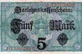 Vintage German 5 Marks Paper Money issued in 1917