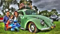 Vintage German Volkswagen Beetle and family