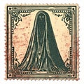 Vintage Ghost Stamp: Nostalgic Illustration Of Ominous Specter Royalty Free Stock Photo