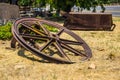 Vintage Giant Mining Wheels & Rusted Mining Ore Cart Carrier