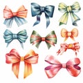 vintage gift bow set, water color painted style isolated illustration Royalty Free Stock Photo