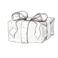 Vintage gift box hand drawn. engraved present illustration isolated on white background. present box icon with lush bow and ribbon Royalty Free Stock Photo