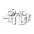 Vintage gift box hand drawn. engraved present illustration isolated on white background. present box icon with lush bow and ribbon Royalty Free Stock Photo