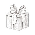 vintage gift box hand drawn. engraved present illustration isolated on white background. present box icon with lush bow and ribbon Royalty Free Stock Photo