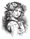 Vintage Girl or Woman with Flowers in her hair