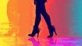 Vintage Glam: Silhouette of a Woman with Pin-up Style Ankle Boots on a Modern Poster.