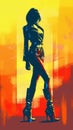 Vintage Glam: Silhouette of a Woman with Pin-up Style Ankle Boots on a Modern Poster.