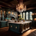 vintage glamour a kitchen with ornate cabinetry crystal chande Royalty Free Stock Photo