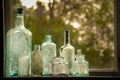 Vintage Glass Bottles In Window Royalty Free Stock Photo