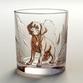 Vintage Glass With Engraved Brown Labrador - 3d Engraving On White Isolated Background