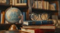 The vintage glasses on books.AI generated image Royalty Free Stock Photo
