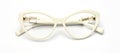 Vintage glasses isolated on white background. White retro glasses cat`s eye shape top view Royalty Free Stock Photo