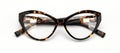 Vintage glasses leopard painted isolated on white background. Retro glasses cat`s eye shape top view Royalty Free Stock Photo