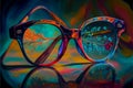 Vintage glasses on a painted colored background illustration acryl painting. AI generated