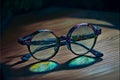 Vintage glasses on a painted colored abstract background illustration acryl painting. AI generated