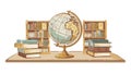 Vintage Globe and Bookshelf, Education and Knowledge Theme, vector design Generative AI Royalty Free Stock Photo