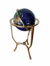 Vintage globe on long legs and with compass on white clipping path background