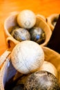 Vintage Globes in Basket with Detailed Earth Illustration in Cozy Interior