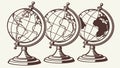 Vintage Globes on Display Vector, World Map Exploration, vector design Generative AI Royalty Free Stock Photo