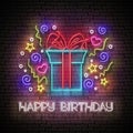 Vintage Glow Greeting Card with Gift, Confetti and Happy Birthday Inscription Royalty Free Stock Photo