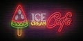 Vintage Glow Signboard with Ice Cream, Watermelon Piece