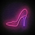 Vintage Glow Signboard with Pink High Heel Shoe, Shopping Concept