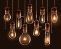 Vintage Glowing Light Bulbs Icon Set