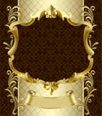 Vintage gold banner with a crown on dark brown baroque background Royalty Free Stock Photo